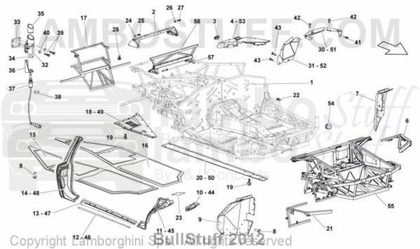 2007 Lamborghini MURCIELAGO LP 640 COUPE ENGLAND FRAME ELEMENTS (825.01.00)